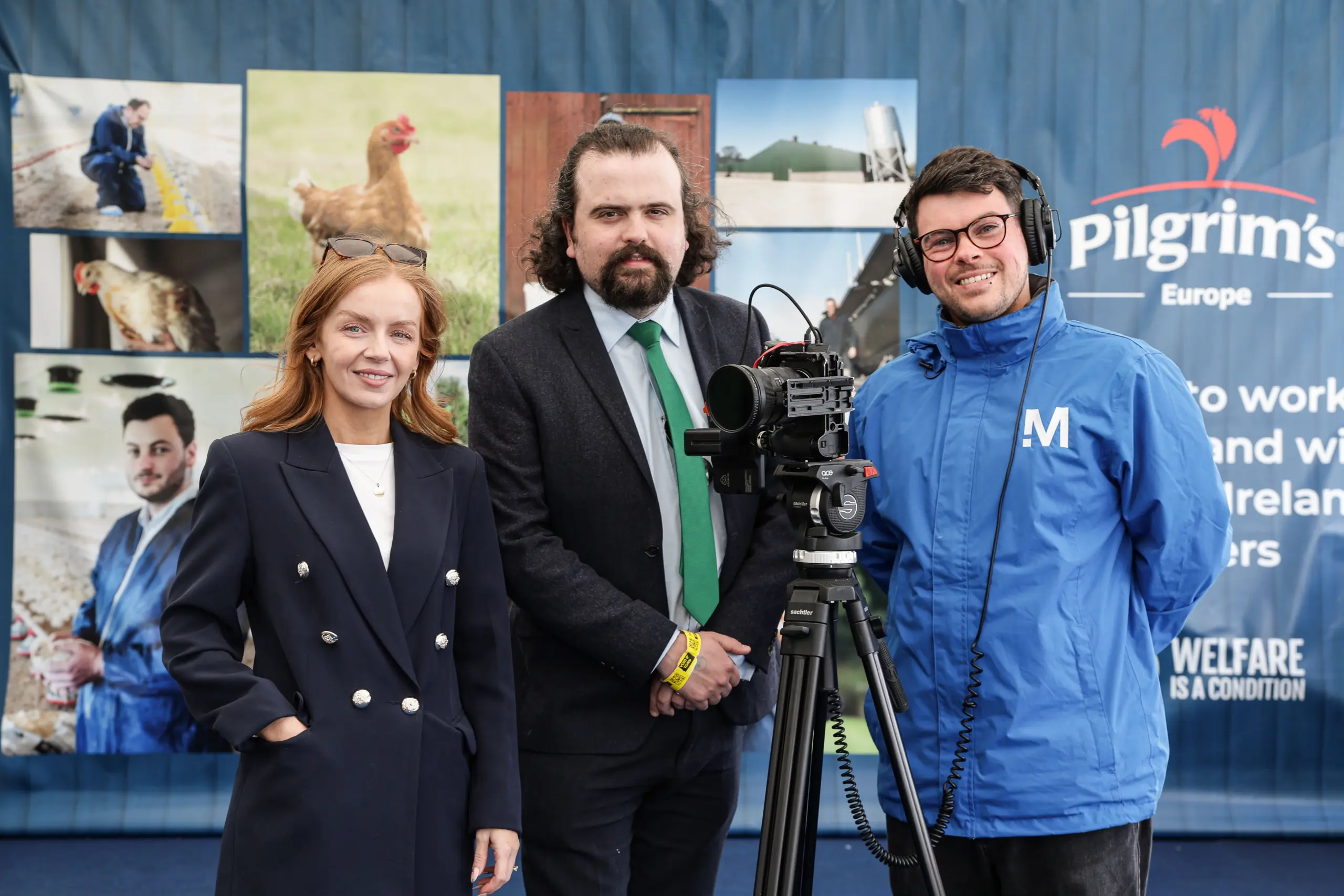 Clare Dale, Company Director, Ben McCabe, Communications Director and Jamie Toal Senior Videographer Standing together in the Pilgrim's marquee at the Balmoral Show