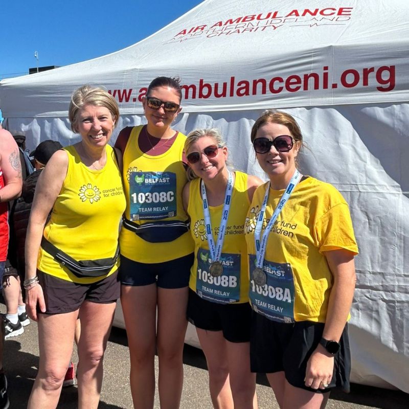 Sinead with Claire, Hanah and Clare following the Belfast City marathon 2025