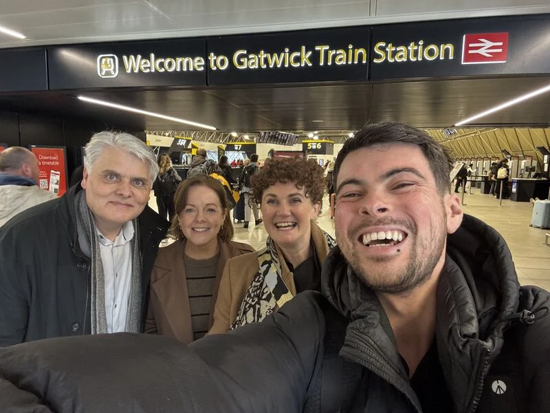 Sinead, Kieran, Jane and Jamie in London at Gatwick Train Station